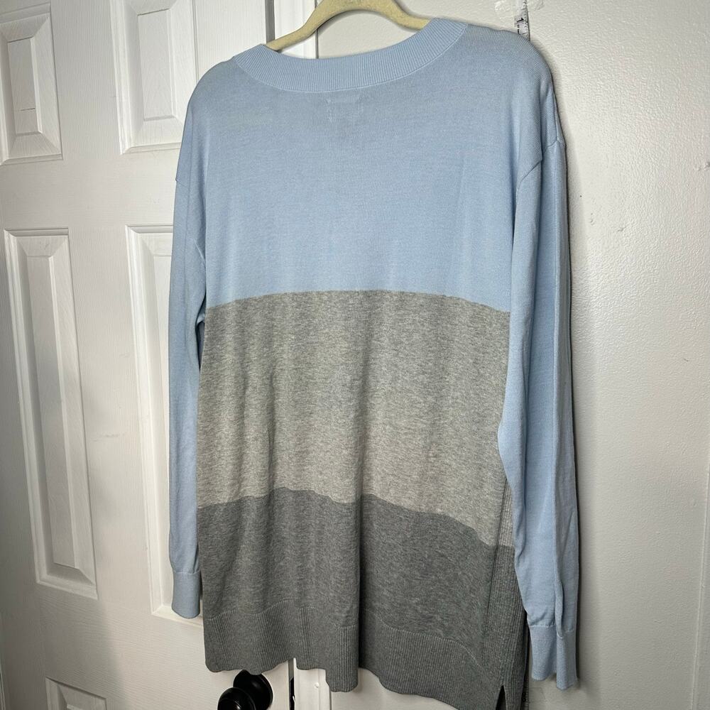 Lands End Sweater Large 14 16 Color block Blue Gray - Picture 11 of 13